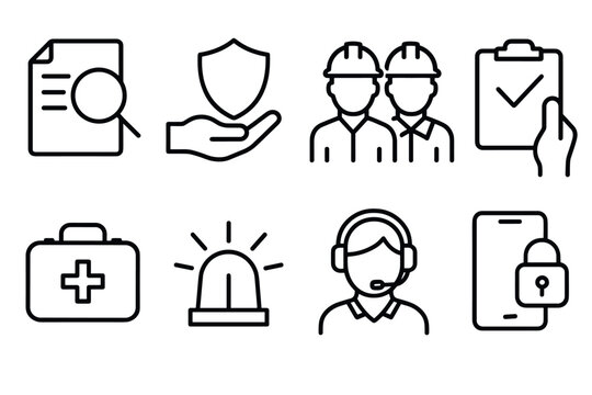 Essential safety and support icons for workplace and communication needs
