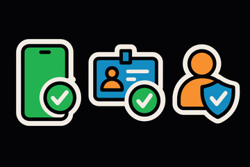 Colorful icons for mobile security, identification, and user protection