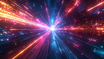 Fototapeta premium Abstract digital technology background, neon rays, speed of light, futuristic high-tech, space