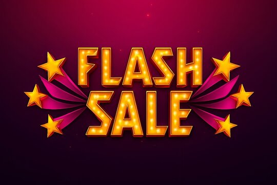 Bright illuminated marquee style text for flash sale with starbursts and glowing lights on a dark background