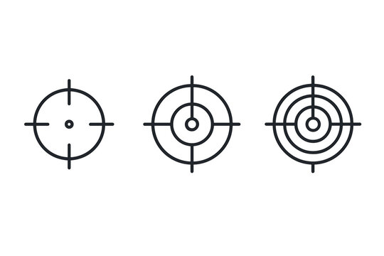Set of target icons in linear style on white background for precision and focus concepts
