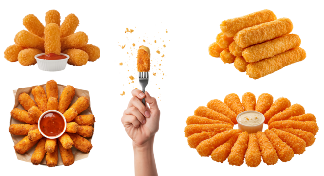 Delicious crispy fried cheese sticks isolated on transparent background