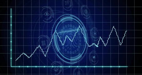 Displaying central circular HUD pulsing with white waveform on dashboard showing grid lines, icons