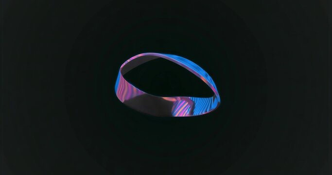 Floating abstract ribbon-like Mobius strip in black void, with reflective neon stripes - Powered by Adobe