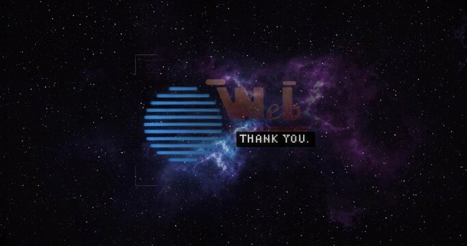 Naklejki Displaying logo floating in deep space, with blue striped circle, Web text and THANK YOU label
