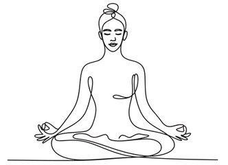 continuous line drawing man woman doing yoga. Single line drawing of a girl sitting in a yoga pose. vector illustrator