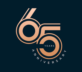 65 Years Anniversary design vector illustration. Unique 65 years logo design template. In gold color