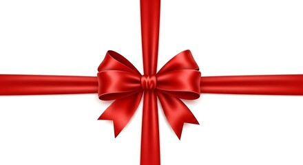 Symmetrical red satin ribbon tied in a perfect bow centered on a clean white background