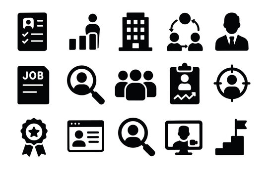 Business and recruitment icons set for team management and job search