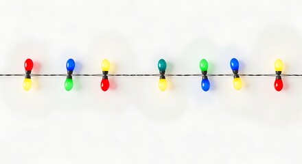 String of colorful illumination devices stretches horizontally across a clean white surface
