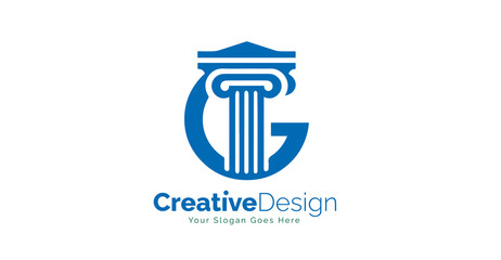 Modern Letter G with Justice Pillar Logo Design. Letter G Law Logo Design Templates.