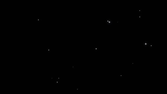 Bright shiny twinkling stars in the night sky on black screen animation, sparkling for festive holiday event. 4k star sparkle vector doodles, glowing light effect blinking retro stars and dots. 4k