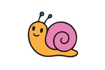 Cute Cartoon Snail Character Vector Illustration on White Background.