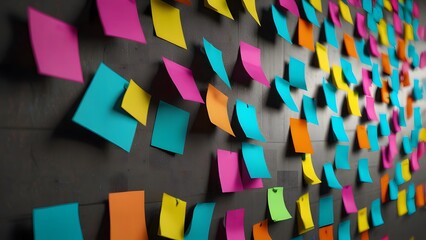 Wall with colorful sticky notes attached to the side of building in.