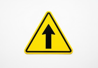 Yellow triangle sign with black arrow isolated on white background for warning concept