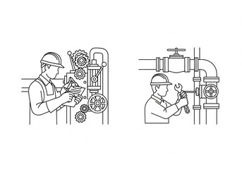 Industrial safety and maintenance outline icon set