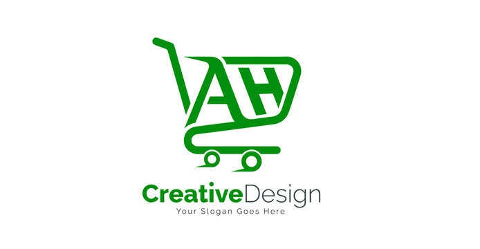Letter AH Shopping cart logo Design. Modern Shopping Cart Logo Design