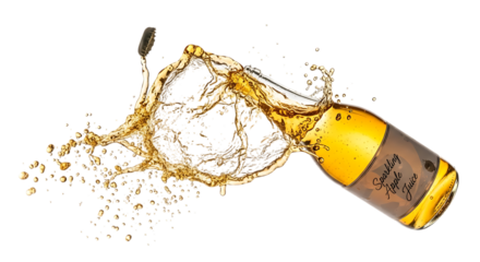 Action shot of a craft beer bottle being opened, with a splash of golden liquid frozen in midair, isolated on transparent background, capturing the essence of artisanal brewing and refreshing taste