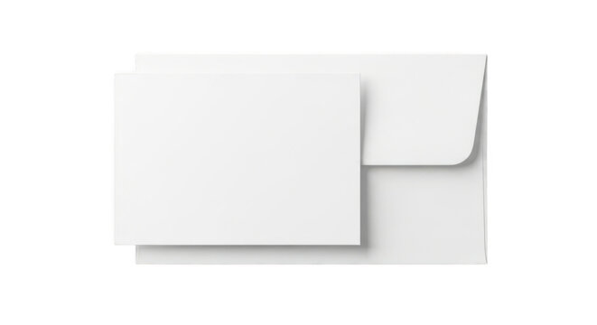 White envelope with card mockup, invitation template isolated on transparent background