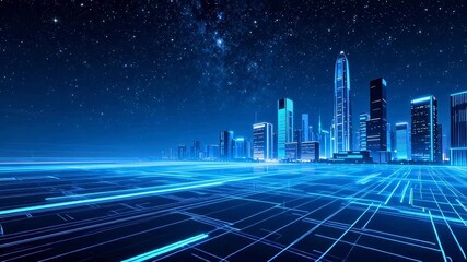Futuristic city with digital grid - Powered by Adobe