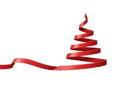 Abstract Red Ribbon Swirl Shaping a Christmas Tree on White
