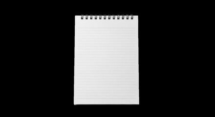 White lined notepad with spiral binding, top view, isolated on transparent background