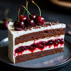 Black Forest Cake Slice Layers of Chocolate Cream Cherry Filling German Dessert Pastry Gourmet Decadent Delight Sweet Celebration