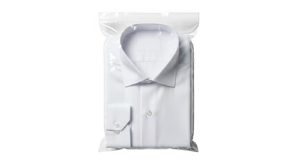 White shirt in plastic packaging, folded and sealed, ready for retail or delivery isolated on transparent background