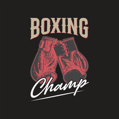 A vintage illustration of two red boxing gloves crossed, with the word Champ written below in a script font.