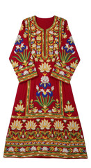 Red dress with floral embroidery, traditional design, isolated on transparent background