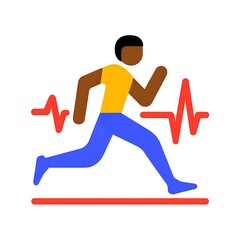 Illustration of a person running with a heart rate monitor on a white isolated background