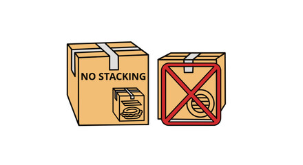 Vector  two cardboard boxes, one labeled no stacking and the other with a red prohibition symbol