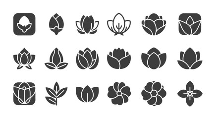 Vector  collection of stylized floral and plant icons in various stages of bloom and growth forms
