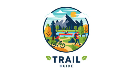 Vector  illustration depicting outdoor activities like biking hiking and kayaking in a scenic landscape view
