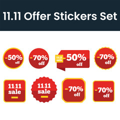 Vector Set – 11.11 Sale Sticker Pack for Singles’ Day Promotions, E-Commerce Discounts, Seasonal Shopping Events, Retail Marketing Banners, Product Labels & Advertising