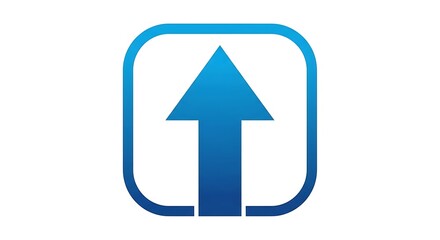 Blue Up Arrow Icon in Square Shape on White Background.