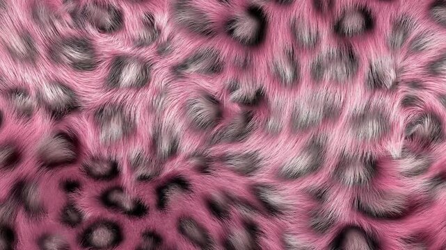 Pink leopard animal print fur background with realistic waving fur texture close up.