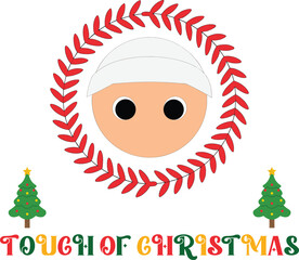 Cartoon Baseball Player Face with Christmas Wreath Trees Keywords: baseball, player, face, cartoon