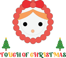 Cartoon Christmas character face with bow trees girl woman