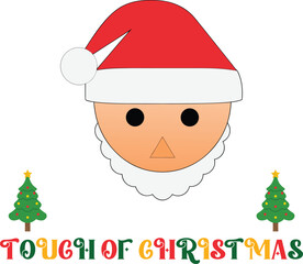 Cartoon Santa Claus Face with Christmas Trees Text holiday festive