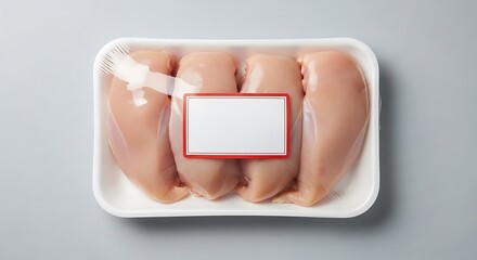 Raw Chicken Breast Fillets in Packaging with Blank Label Mockup