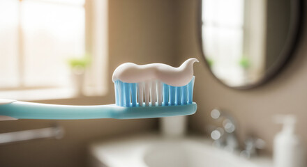 Close up hands squeezing toothpaste onto toothbrush morning routine bathroom hygiene dental care clean copy space