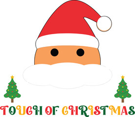 Cute cartoon Santa Claus face with red hat beard Christmas trees holiday