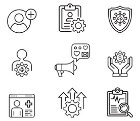 Healthcare Management Line Icons – Medical Service and Protection Vector Set