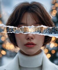 찢긴 종이 사이로 보이는 겨울 풍경