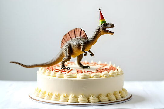 Happy Birthday Funny Spinosaurus Dinosaur Cake with Yellow Frosting
