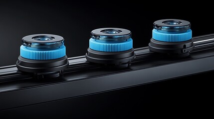 3 Robotic Sensors on Track with Black Background.