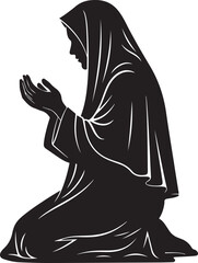 Silhouette of a Muslim Woman Praying with Hands Raised to Heaven