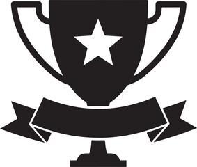 Trophy with star and ribbon icon in black and white