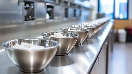Bowls of ingredients ready in kitchen.
